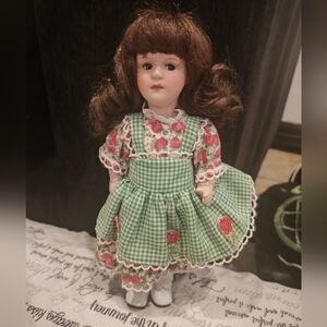 Vintage Doll with Green Gingham Dress